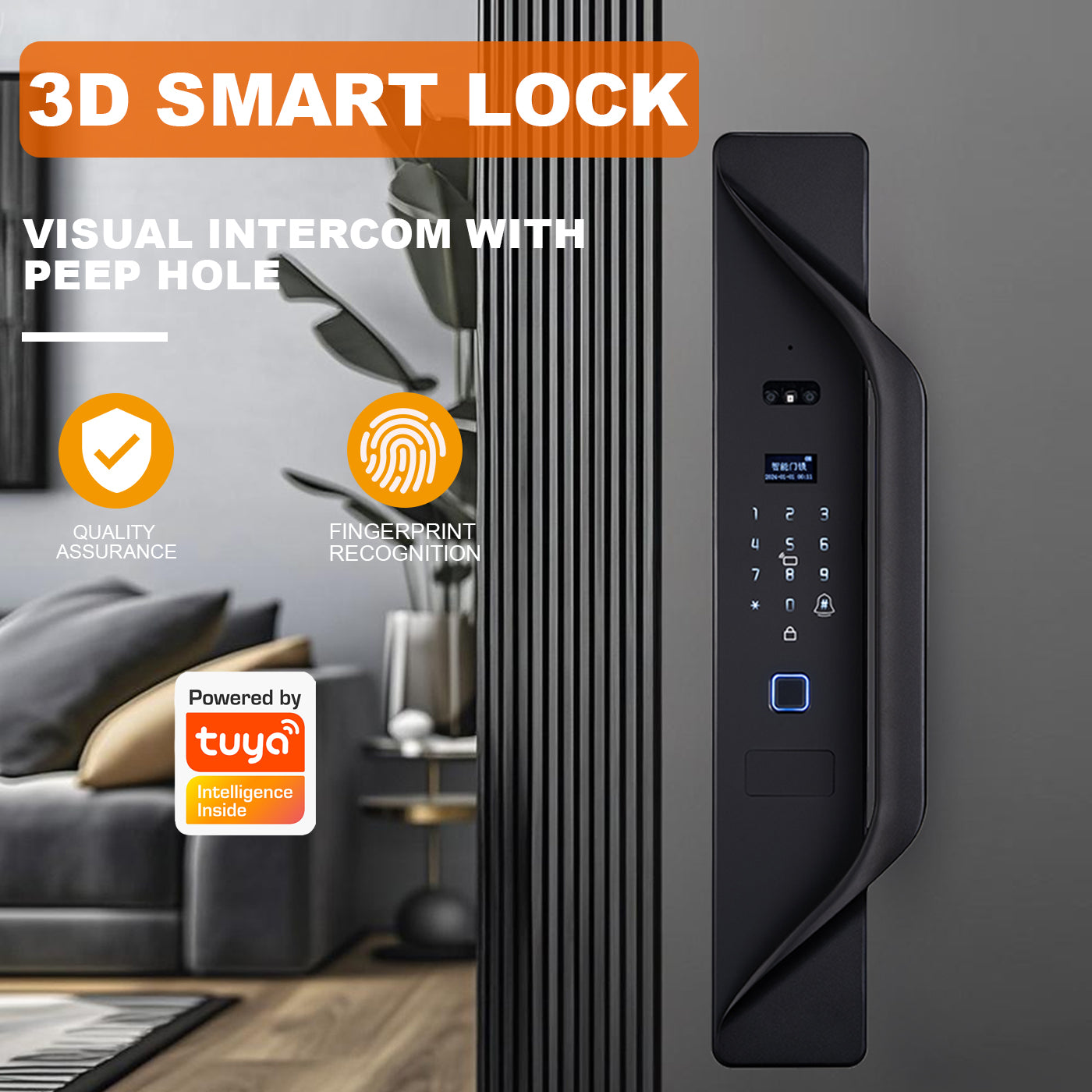 Tuya Digital Door Lock, multi-language smart lock, 3D security video intercom, keyless WiFi smart lock with fingerprint and face recognition