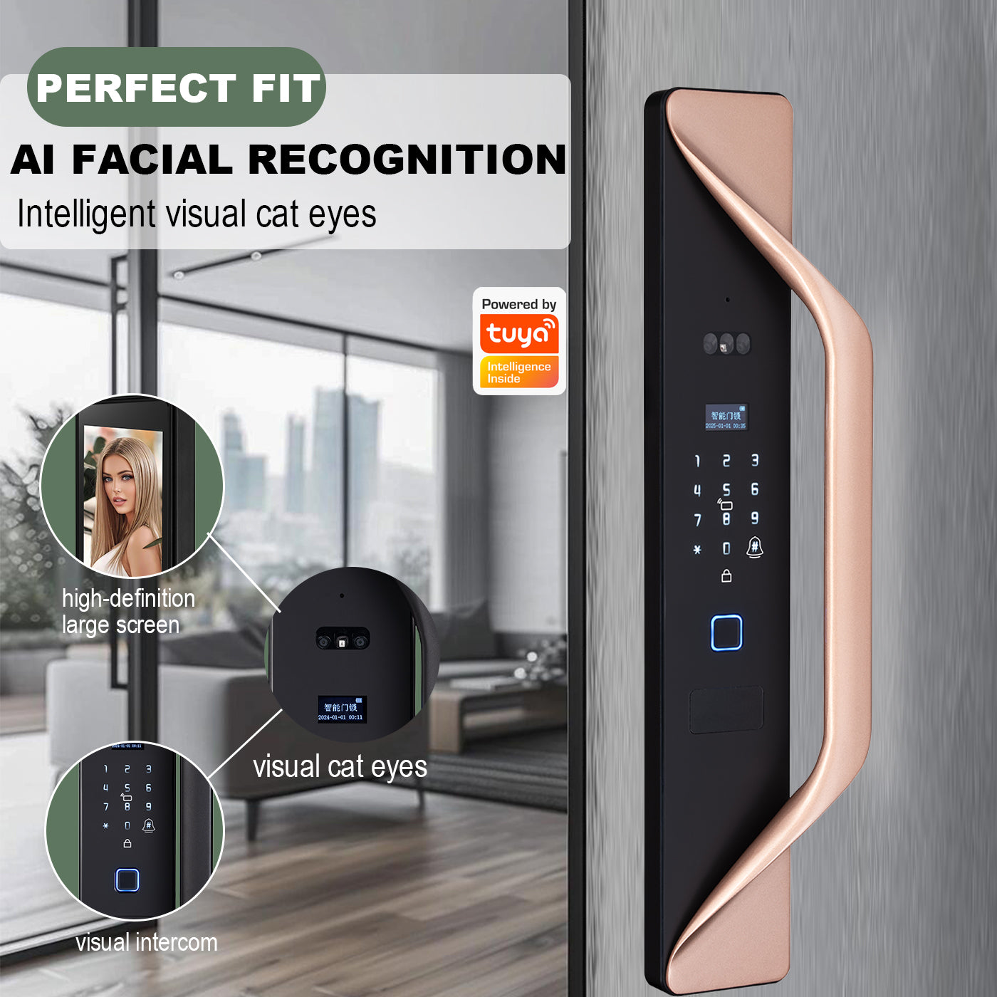 Tuya Digital Door Lock, multi-language smart lock, 3D security video intercom, keyless WiFi smart lock with fingerprint and face recognition