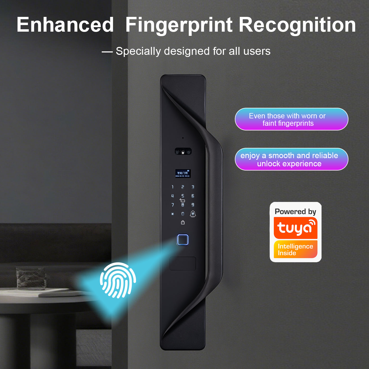 Tuya Digital Door Lock, multi-language smart lock, 3D security video intercom, keyless WiFi smart lock with fingerprint and face recognition