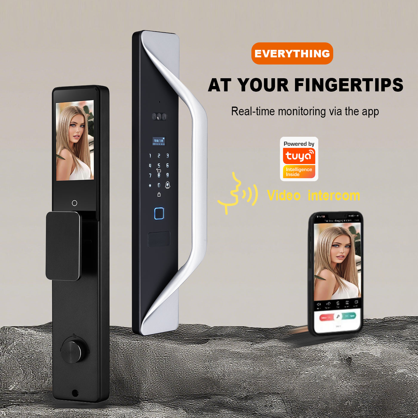 Tuya Digital Door Lock, multi-language smart lock, 3D security video intercom, keyless WiFi smart lock with fingerprint and face recognition