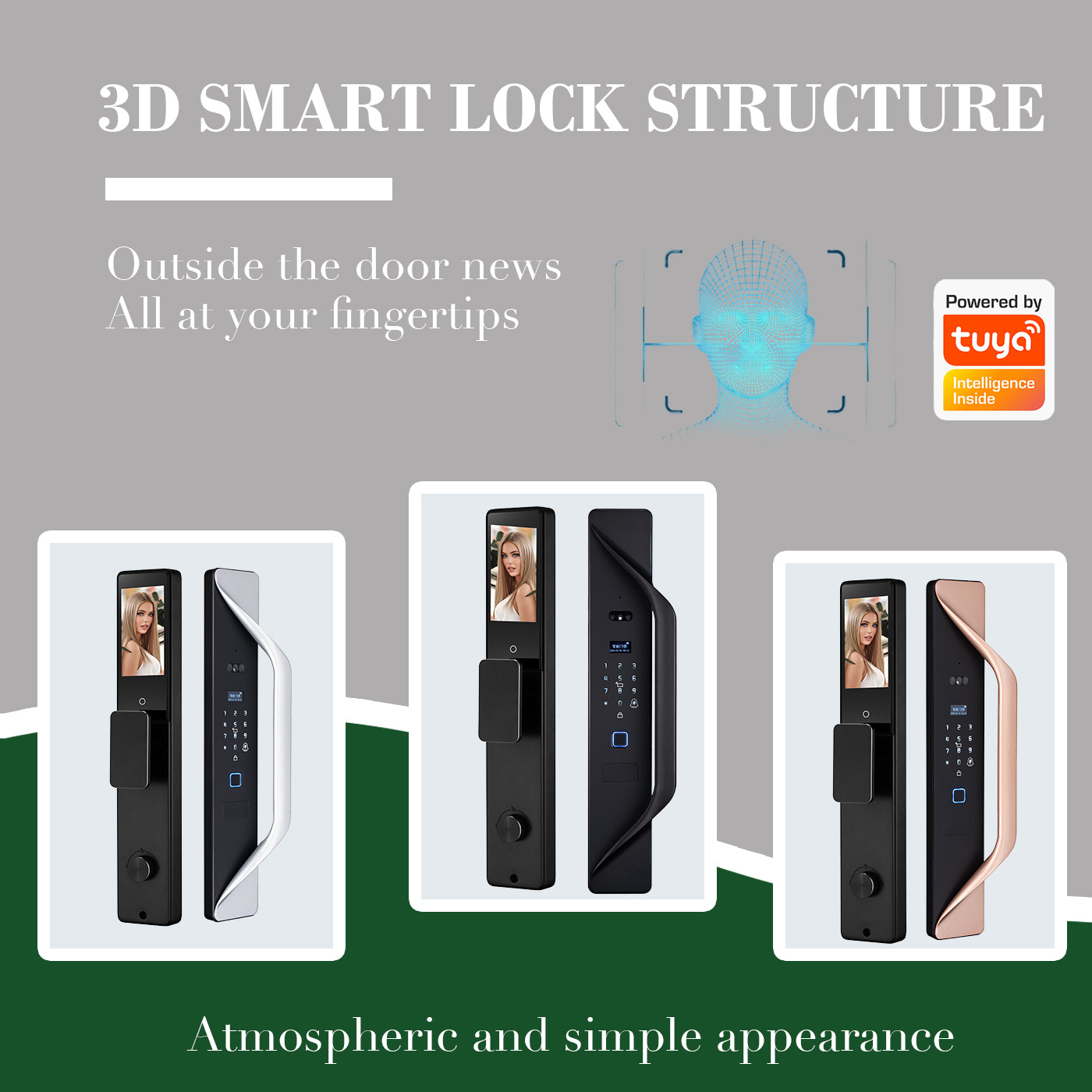 Tuya Digital Door Lock, multi-language smart lock, 3D security video intercom, keyless WiFi smart lock with fingerprint and face recognition