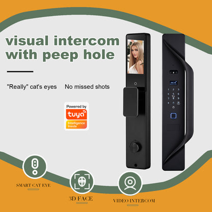 Tuya Digital Door Lock, multi-language smart lock, 3D security video intercom, keyless WiFi smart lock with fingerprint and face recognition