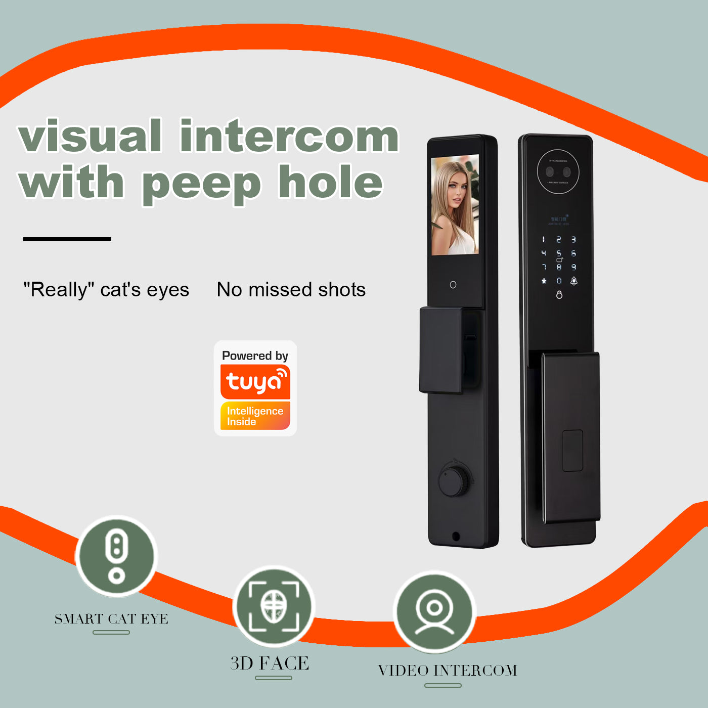 Language screen lock 3D facial recognition intelligent door lock with camera video and voice