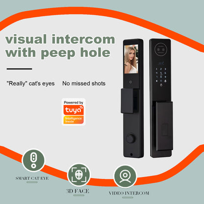 Language screen lock 3D facial recognition intelligent door lock with camera video and voice