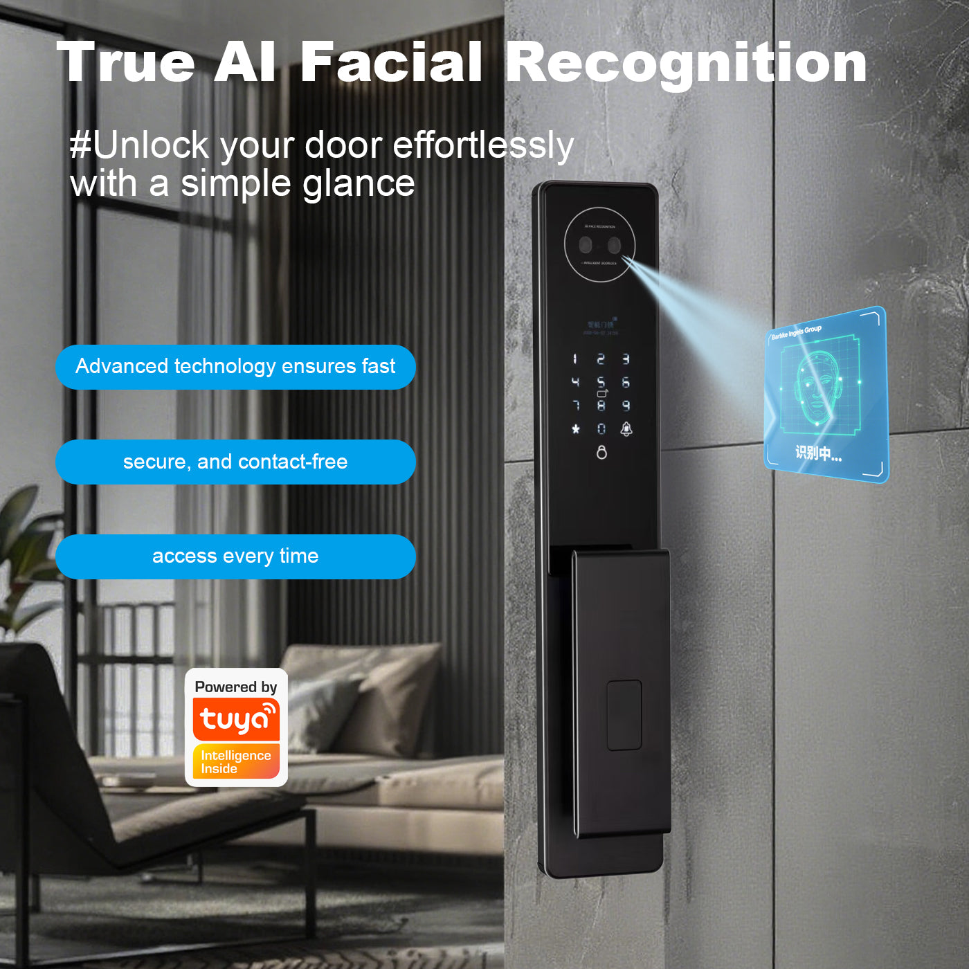 Language screen lock 3D facial recognition intelligent door lock with camera video and voice