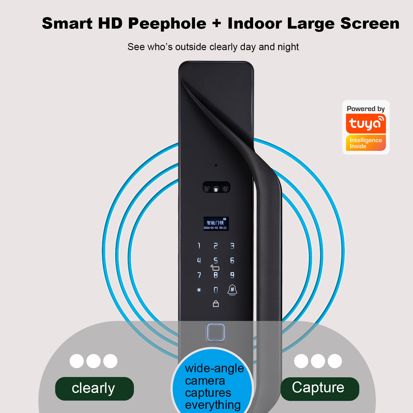 Tuya Digital Door Lock, multi-language smart lock, 3D security video intercom, keyless WiFi smart lock with fingerprint and face recognition