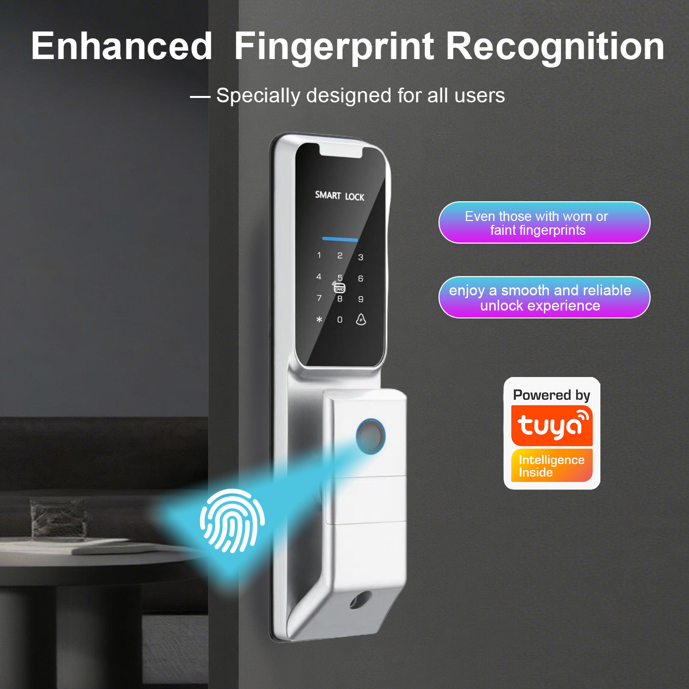 Intelligent electronic wooden door lock with facial recognition, fingerprint, graffiti and password lock.