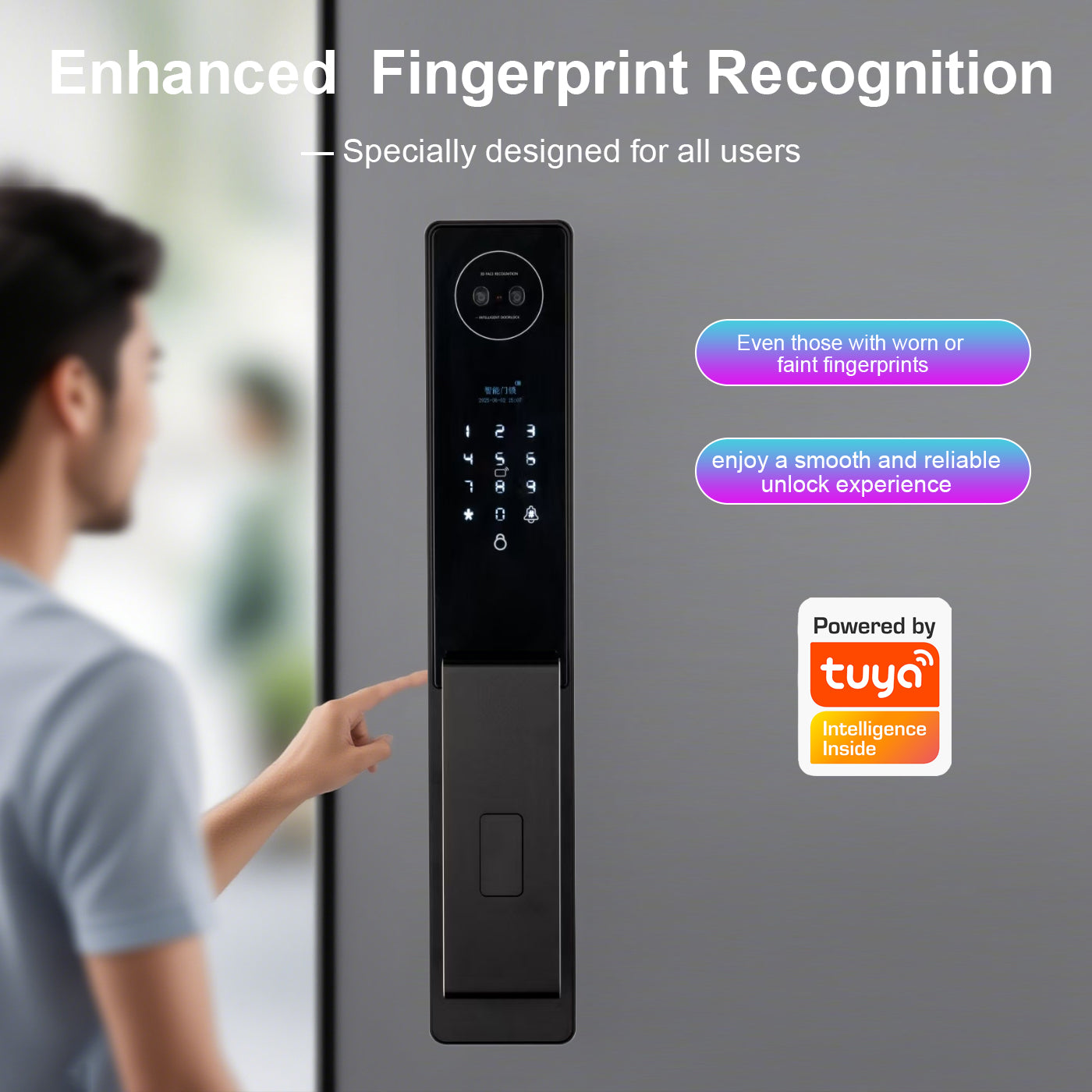 Language screen lock 3D facial recognition intelligent door lock with camera video and voice