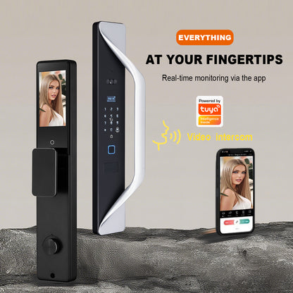 Tuya Digital Door Lock, multi-language smart lock, 3D security video intercom, keyless WiFi smart lock with fingerprint and face recognition