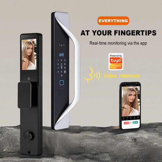 Tuya Digital Door Lock, multi-language smart lock, 3D security video intercom, keyless WiFi smart lock with fingerprint and face recognition