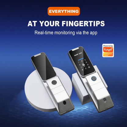 Intelligent electronic wooden door lock with facial recognition, fingerprint, graffiti and password lock.