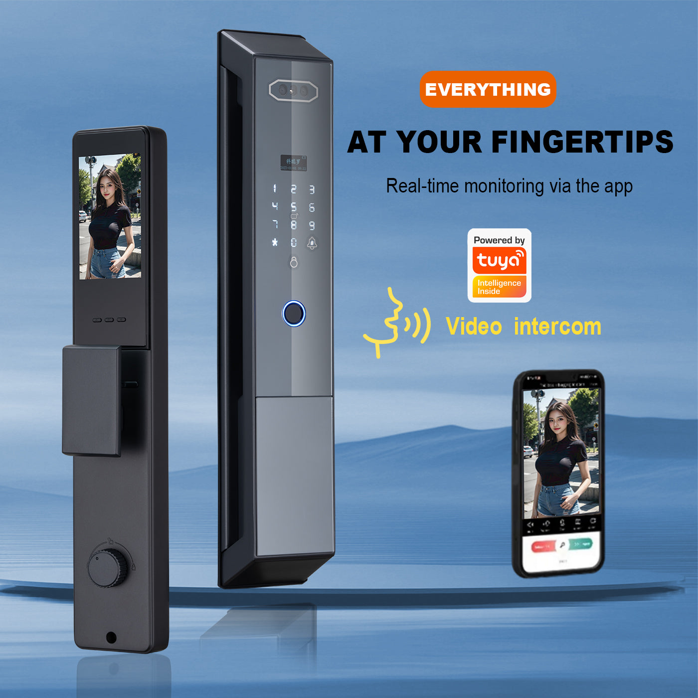 Fully automatic anti-theft graffiti 3D facial intelligent lock WiFi facial recognition camera visual intercom fingerprint lock