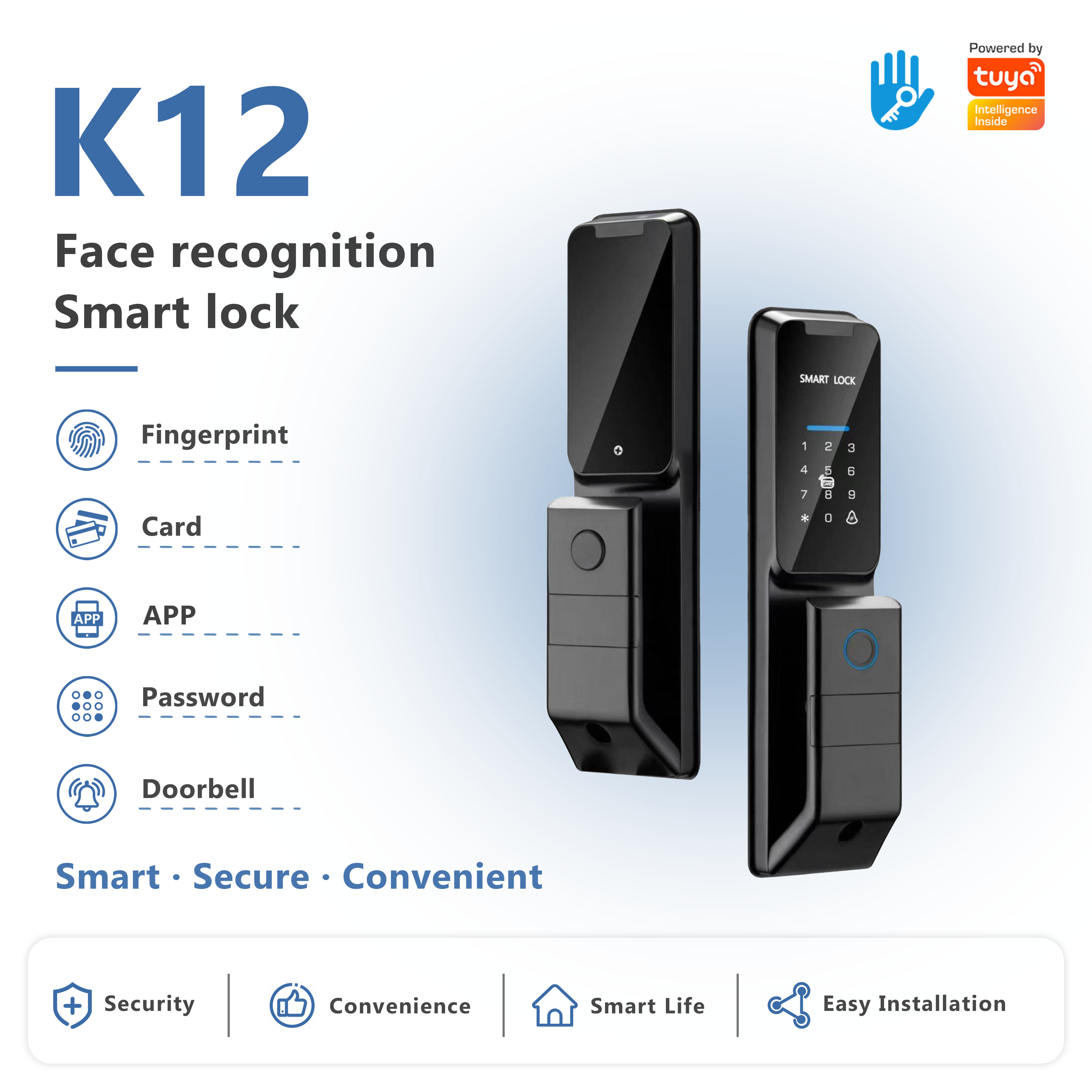 Model: K12 Smart Lock for Wooden Bedroom/Bathroom Doors