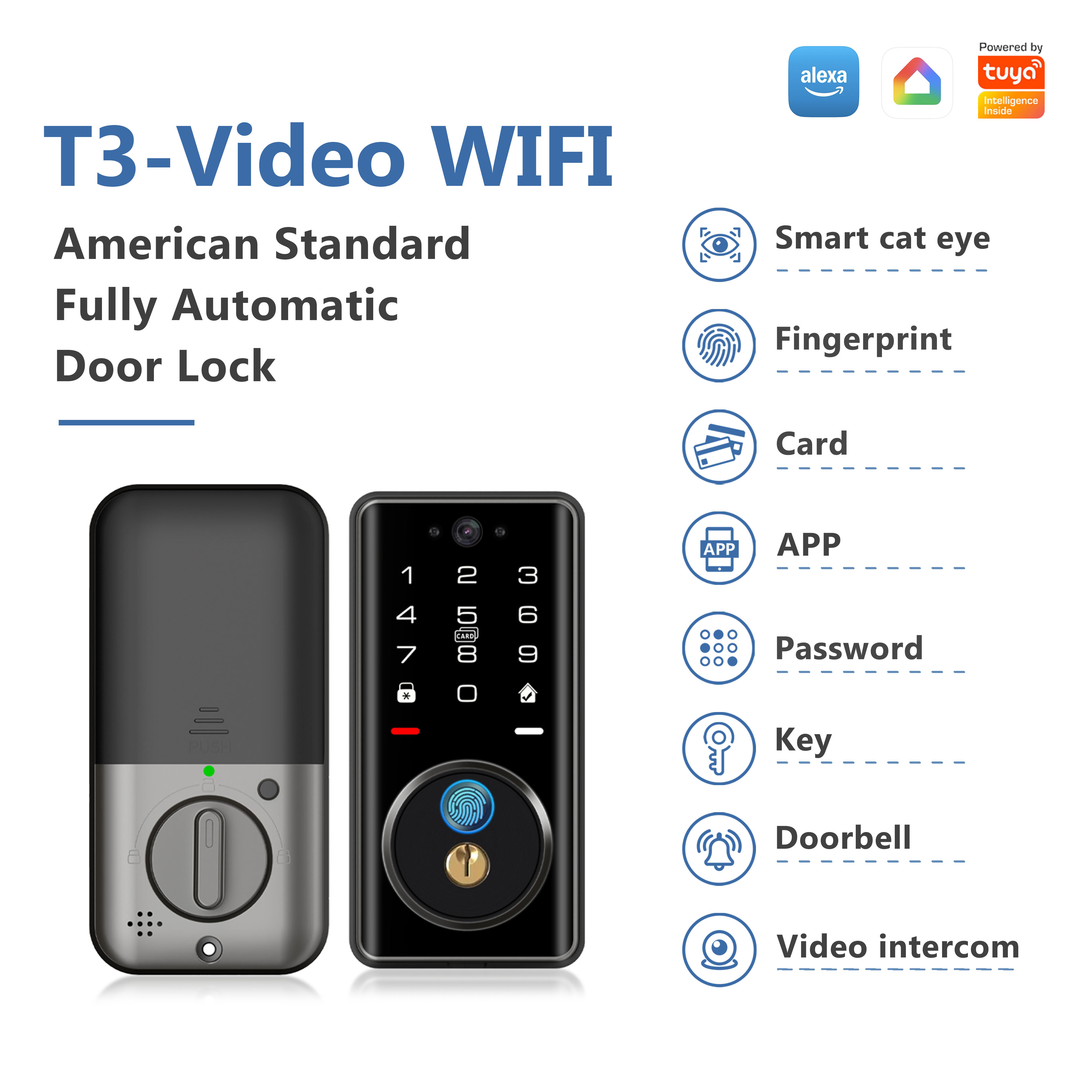 Model: T3-Video WIFI American Standard Fully Automatic Door Lock