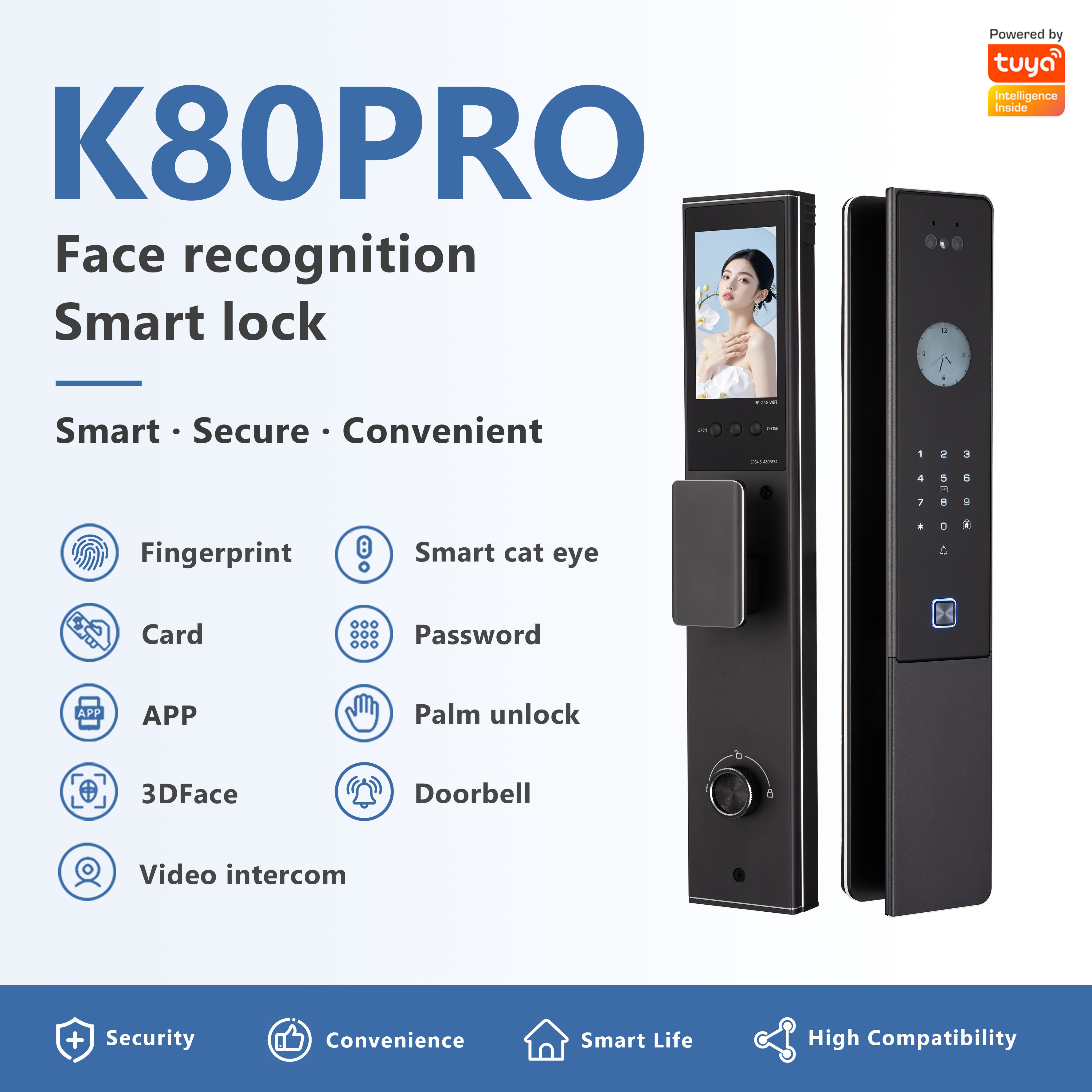 Model: K80pro Face Recognition Smart Lock