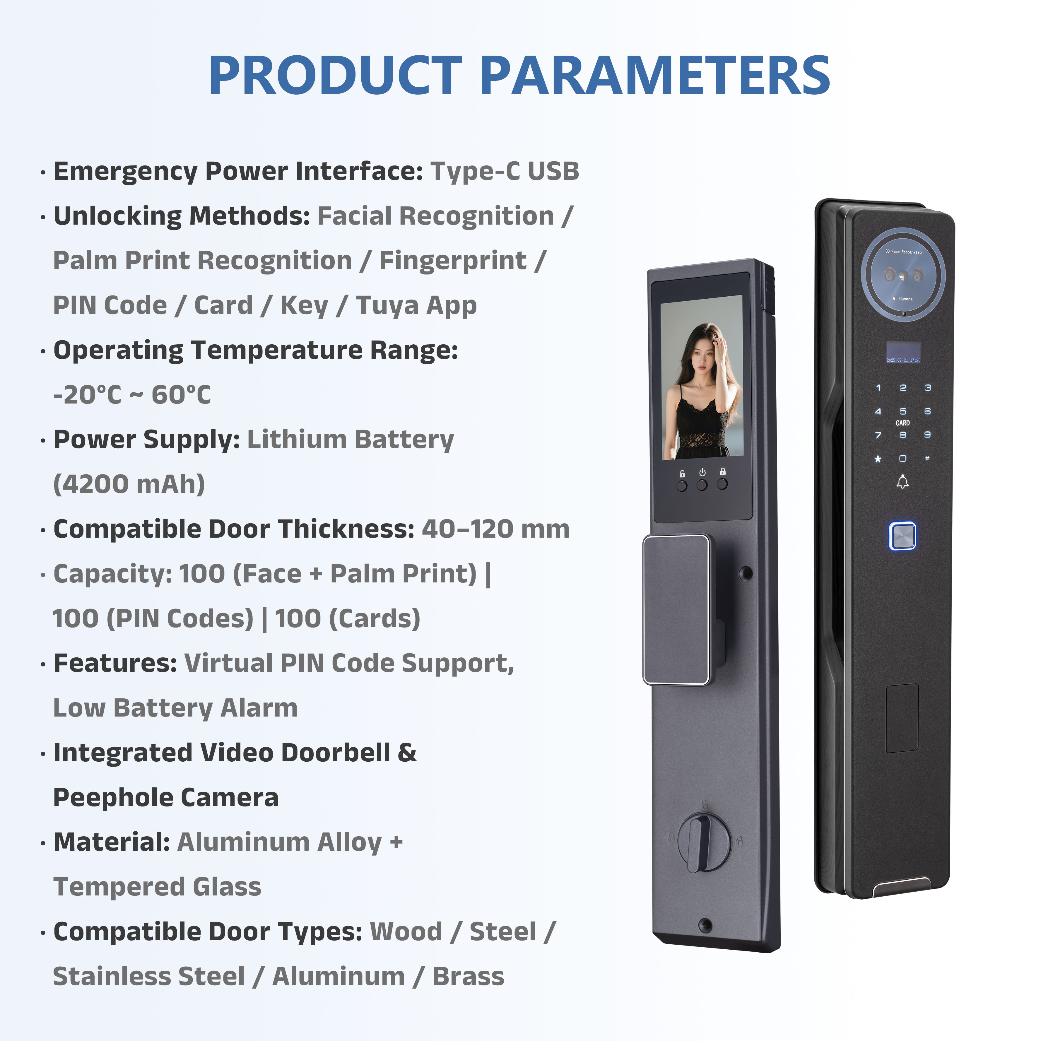 Model: K20 Face Recognition Smart Lock