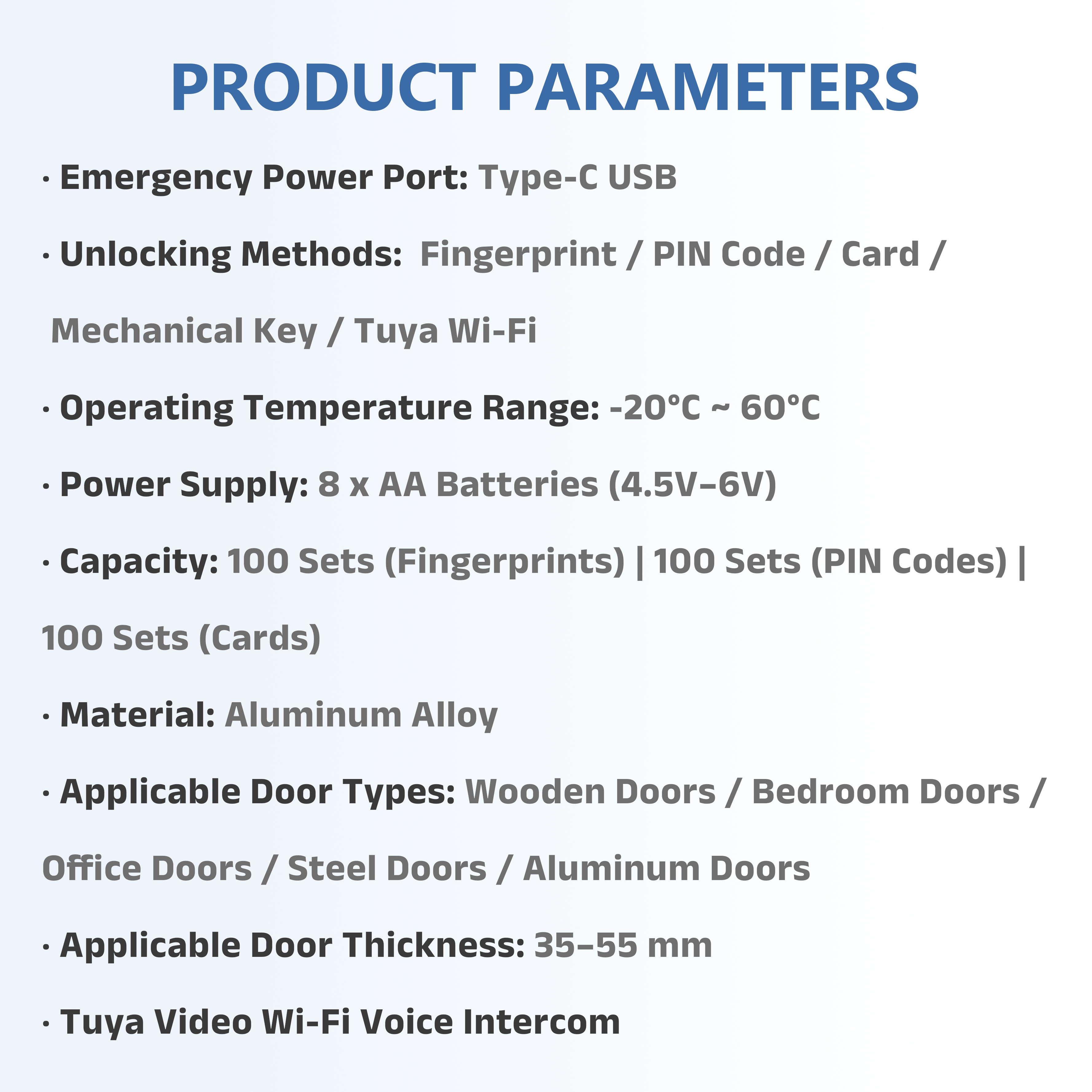 Model: T3-Video WIFI American Standard Fully Automatic Door Lock