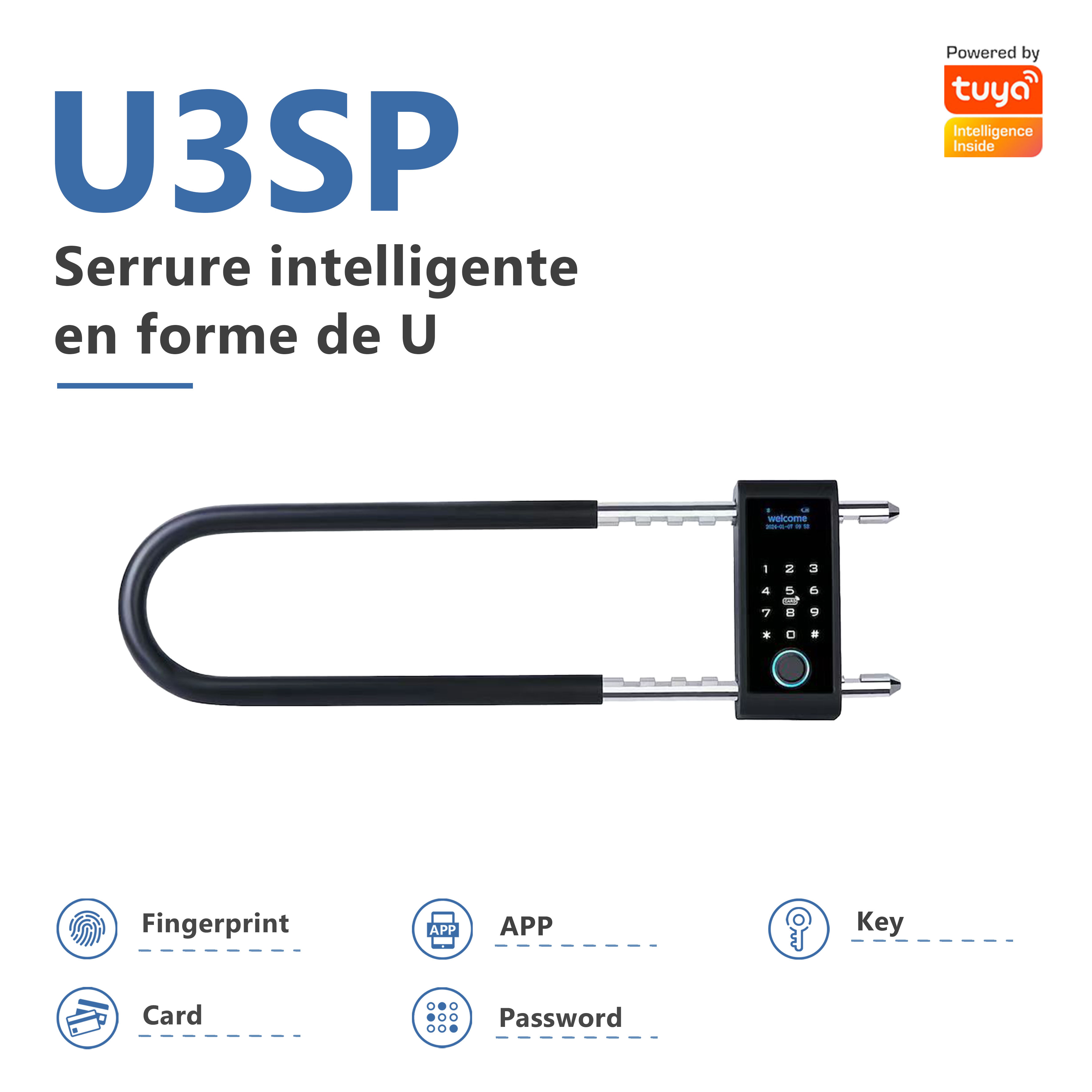 Model: U3SP U-Shaped Smart Glass Door Lock
