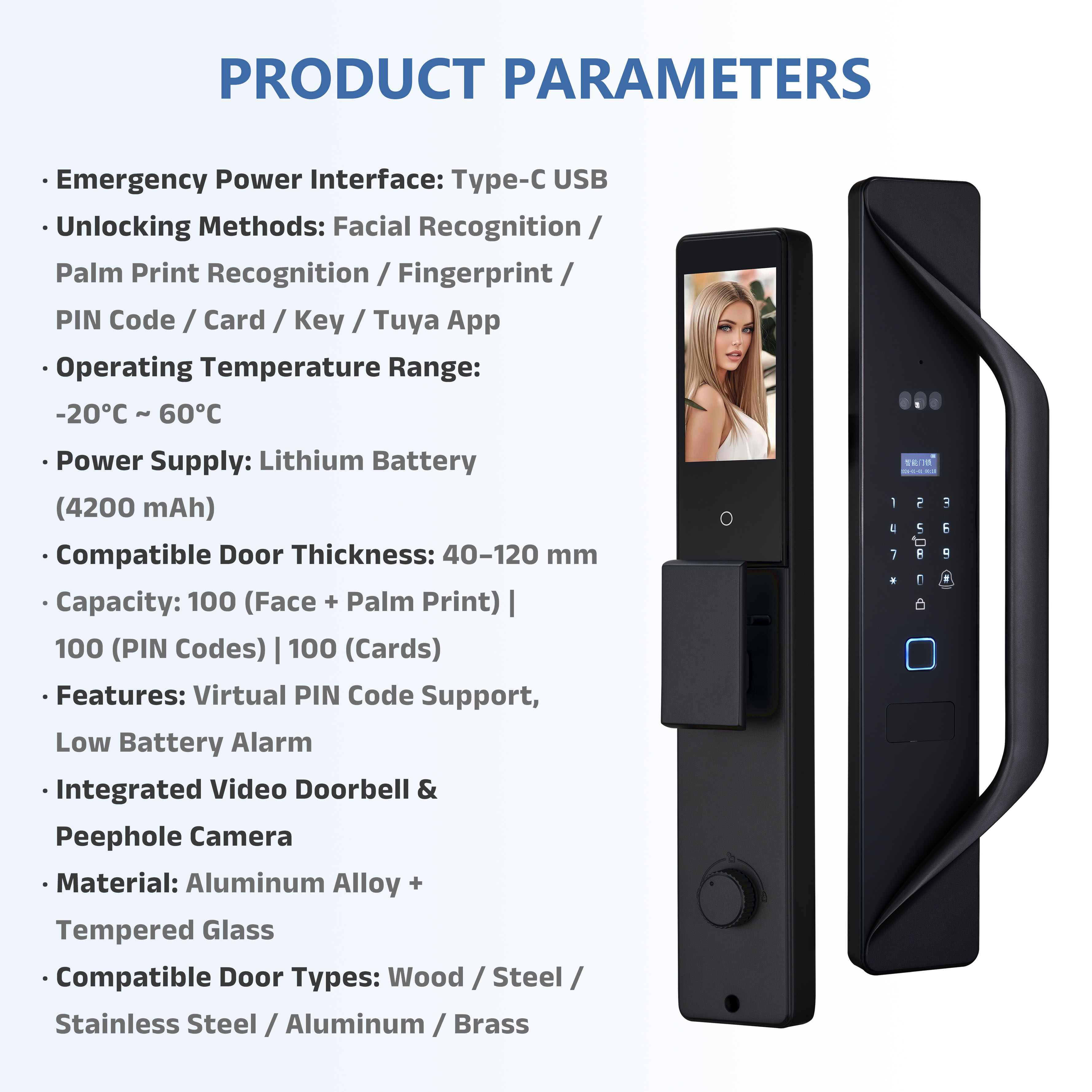Model: K68 Face Recognition Smart Lock