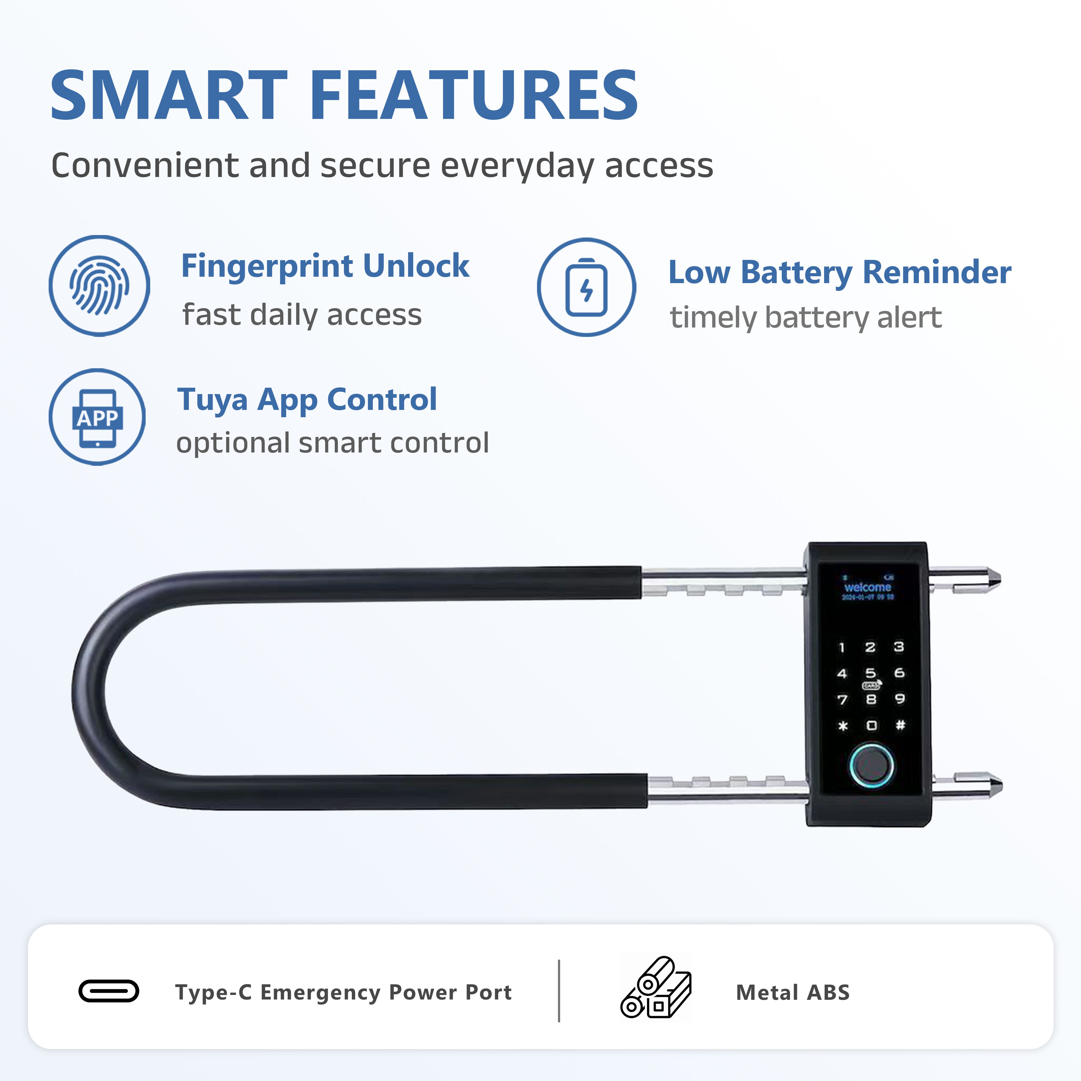 Model: U3SP U-Shaped Smart Glass Door Lock