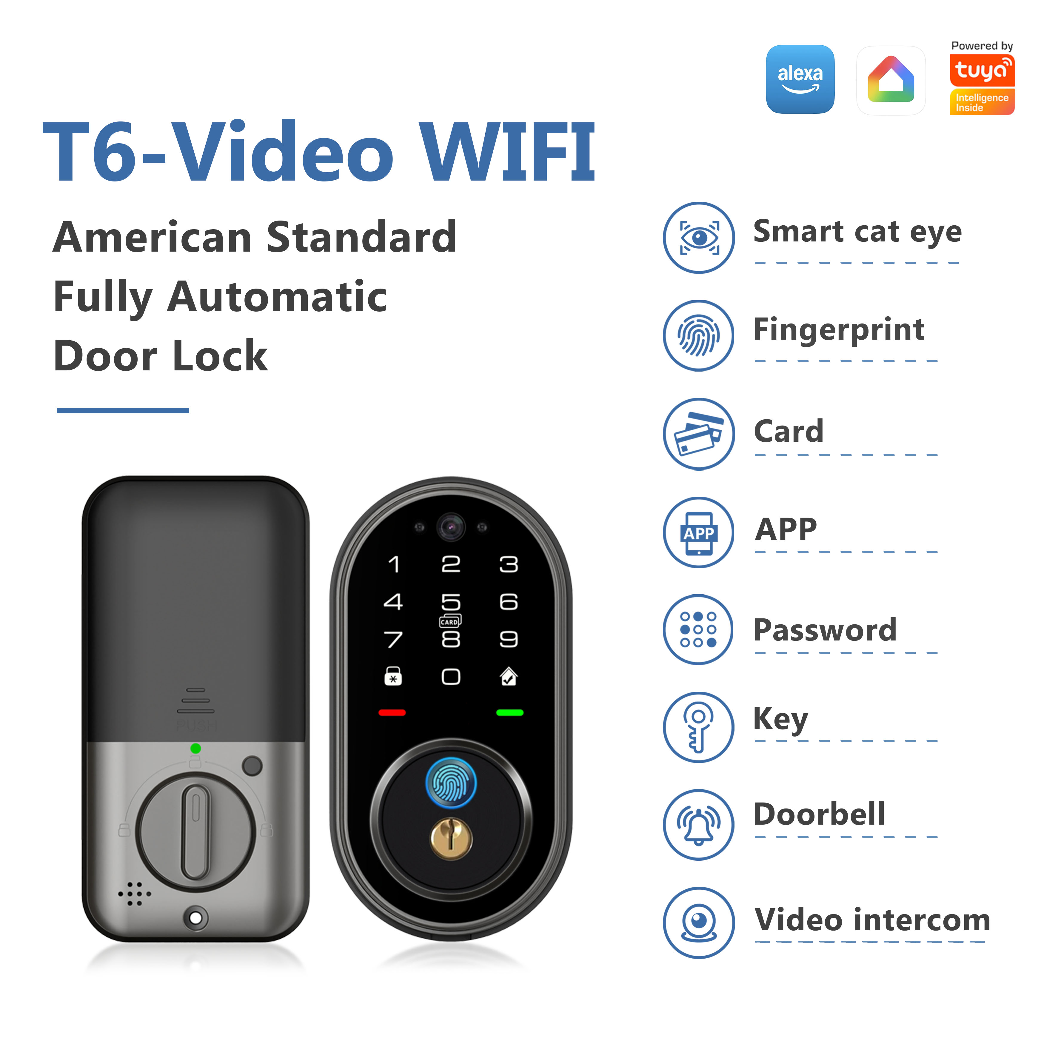 Model: T6-Video WIFI American Standard Fully Automatic Door Lock