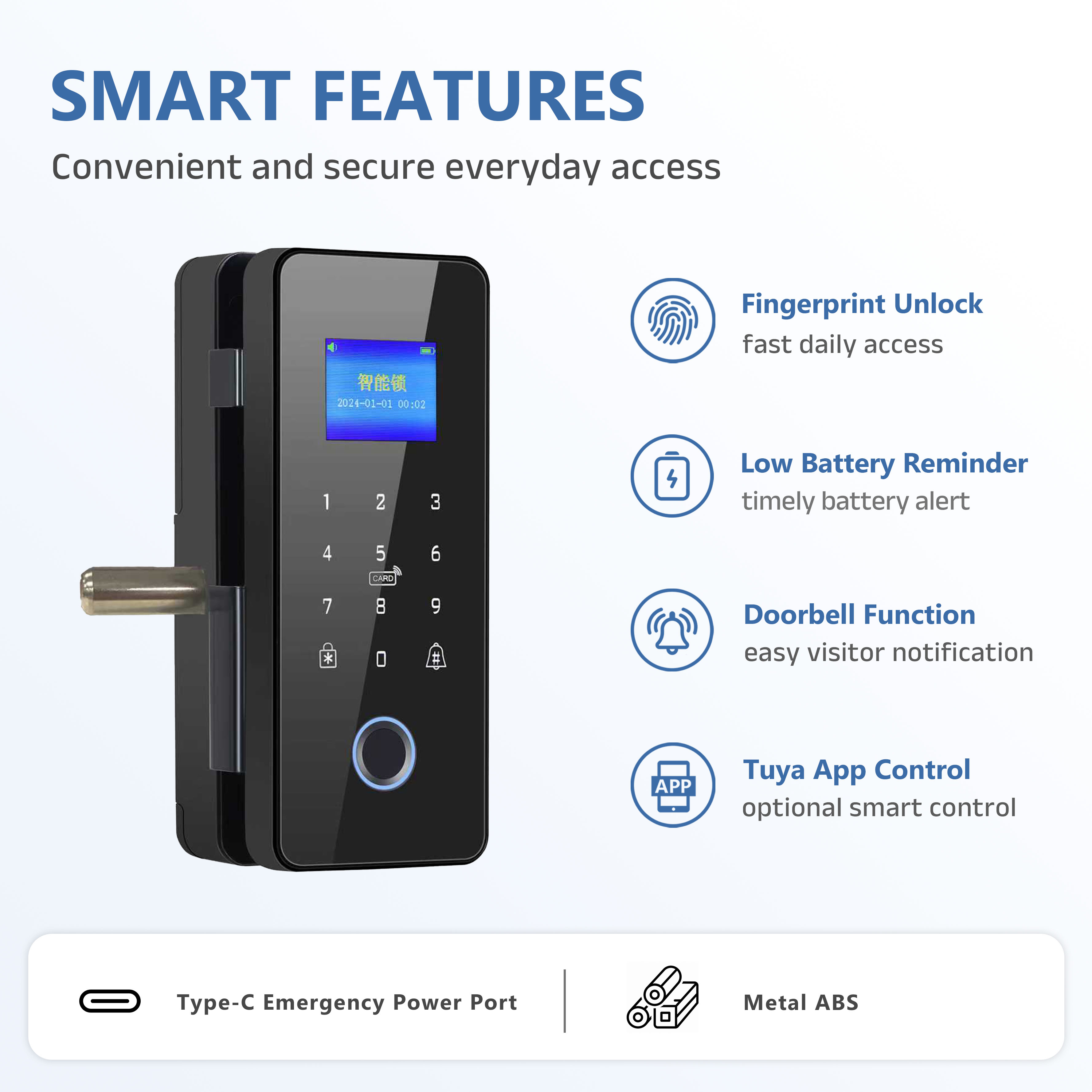 Model: B5 Office Integrated Glass Door Smart Lock