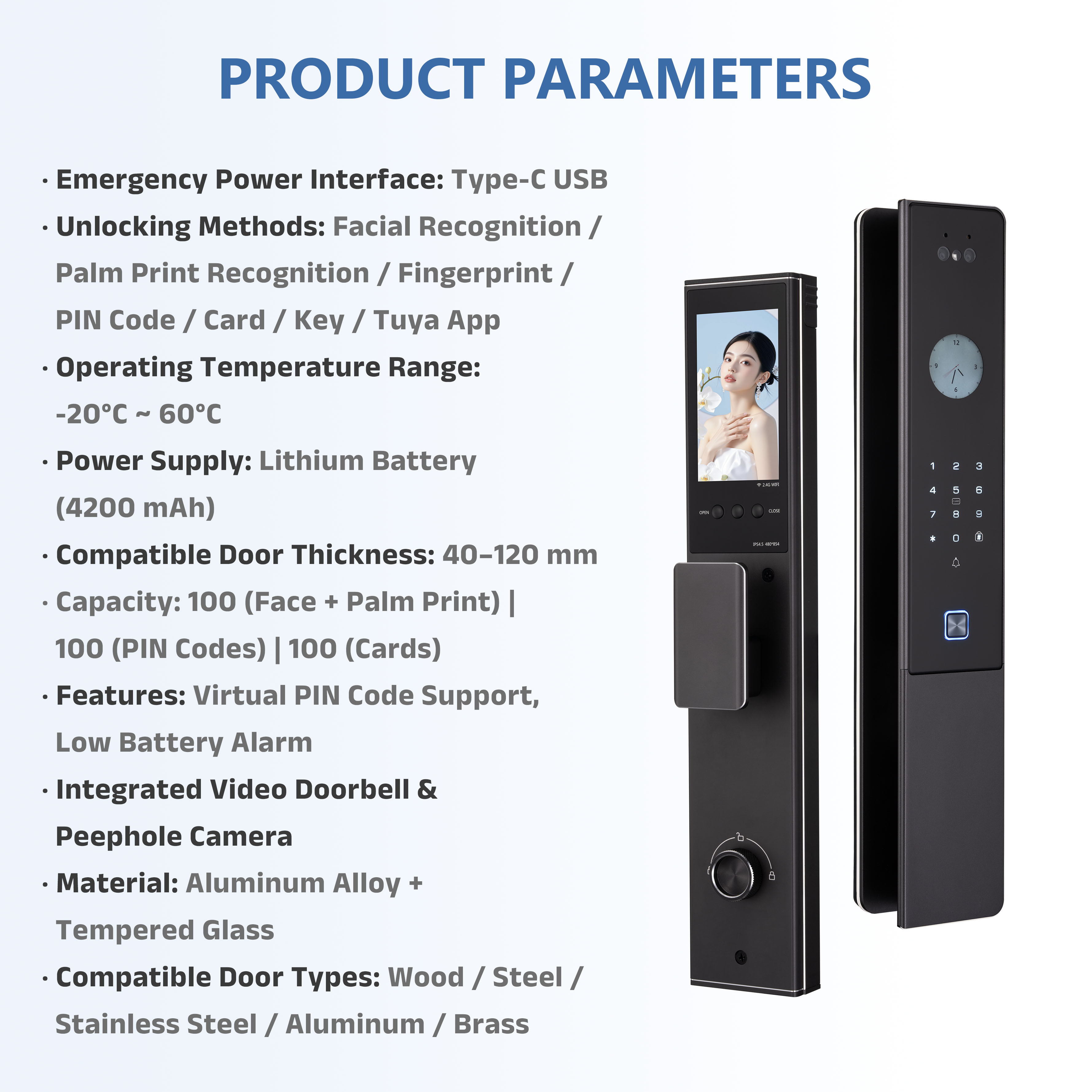 Model: K80pro Face Recognition Smart Lock