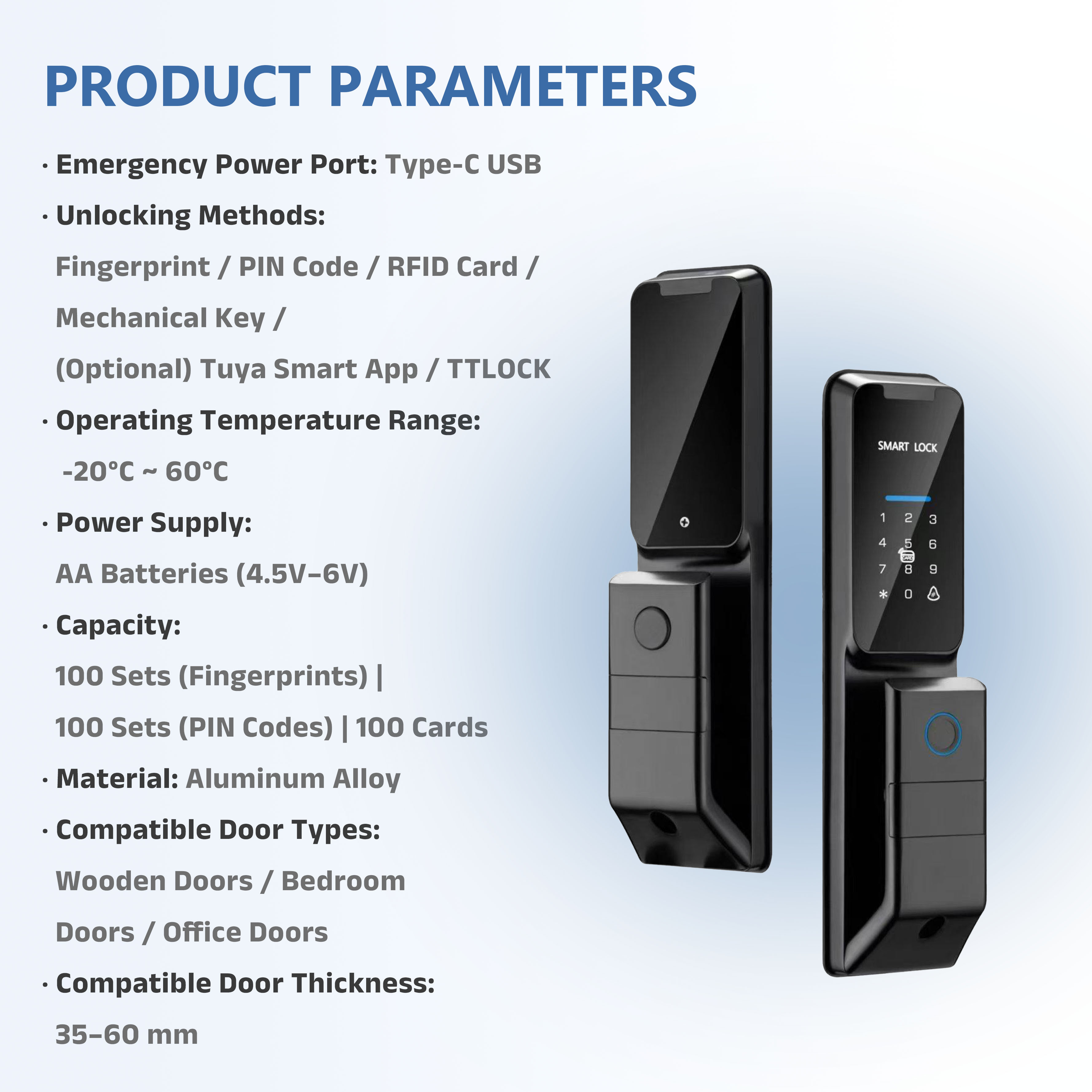Model: K12 Smart Lock for Wooden Bedroom/Bathroom Doors