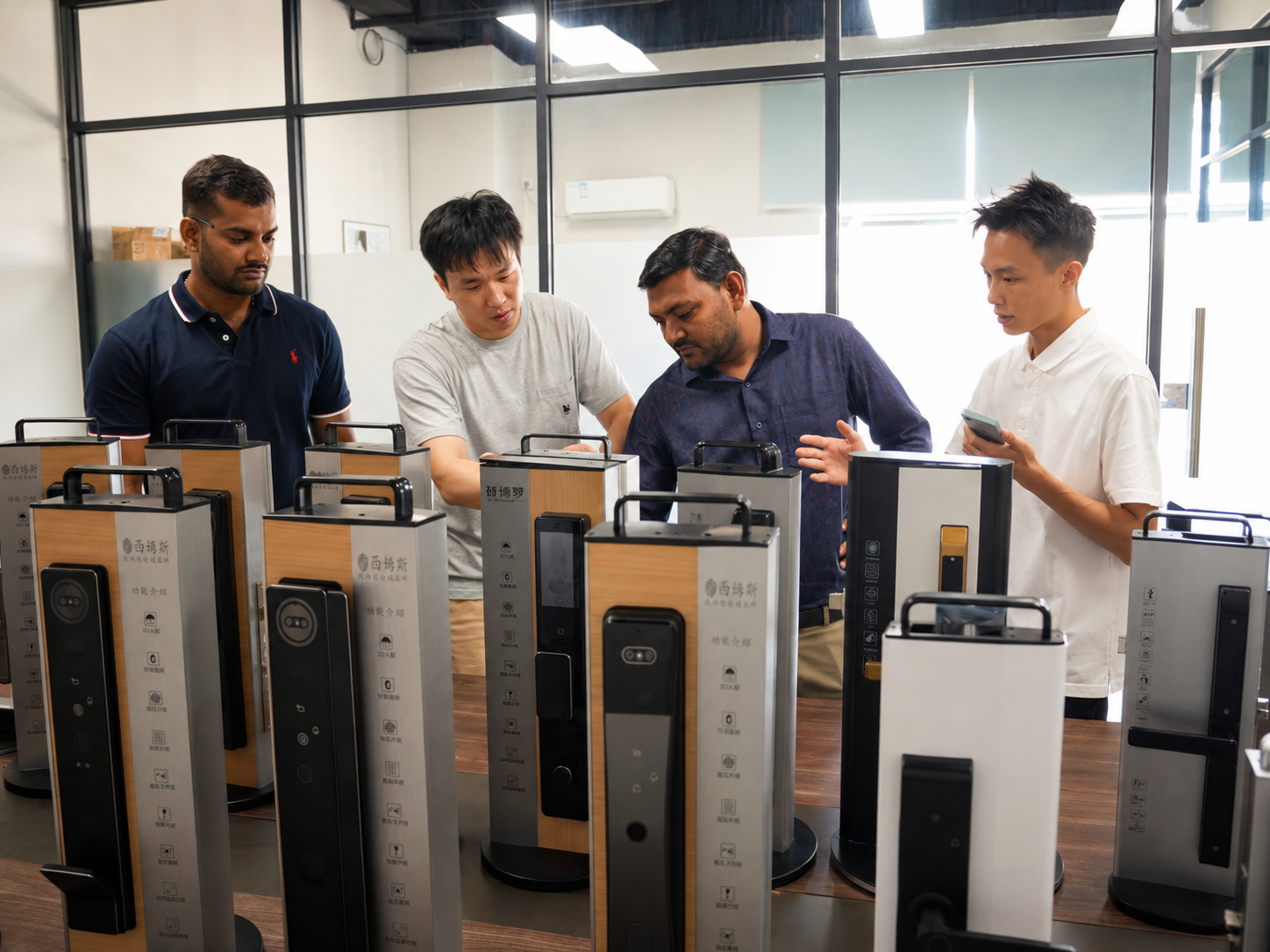 Overseas customers checking smart lock materials and product details